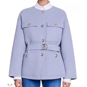 Maje GIFATA Belted Jacket powder blue winter